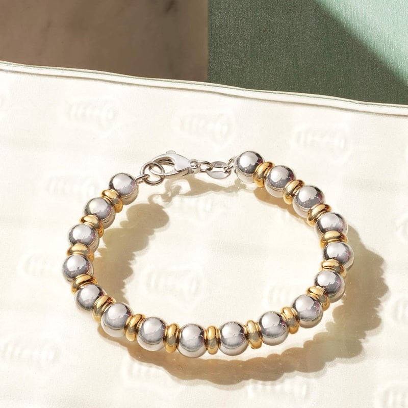 ROSS-SIMONS Italian Sterling Silver and 22kt Gold Over Sterling Bead Bracelet - Image 3